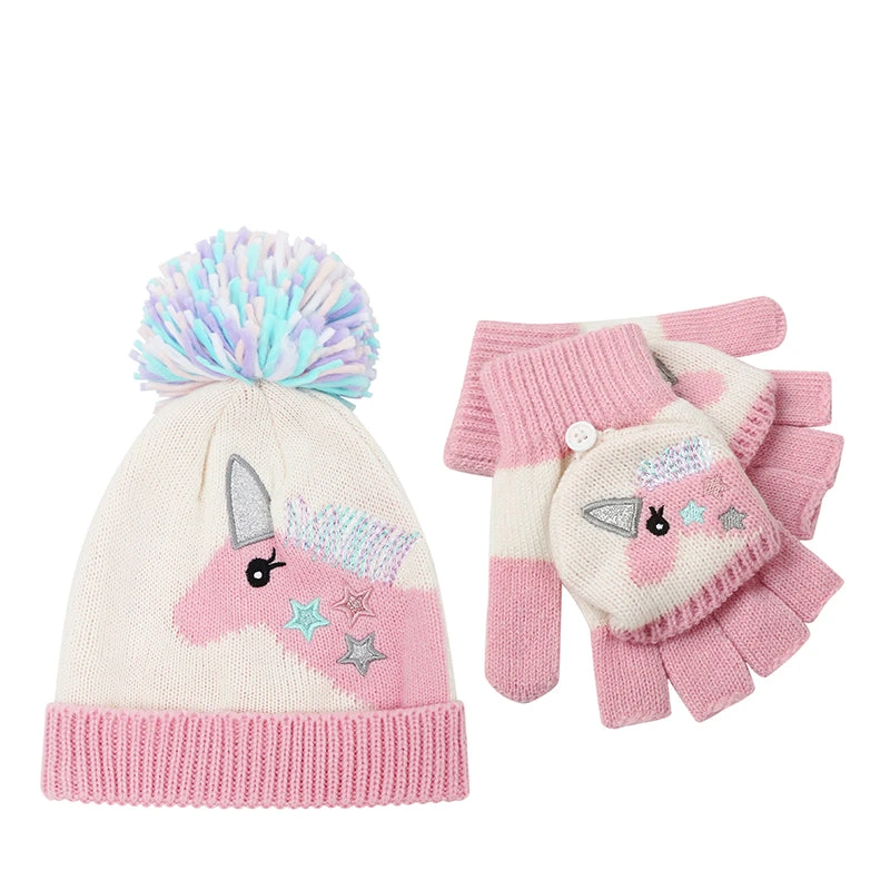 Kids Knit Unicorn Beanie And Gloves Set 1 Kids Knit Unicorn Beanie And Gloves Set